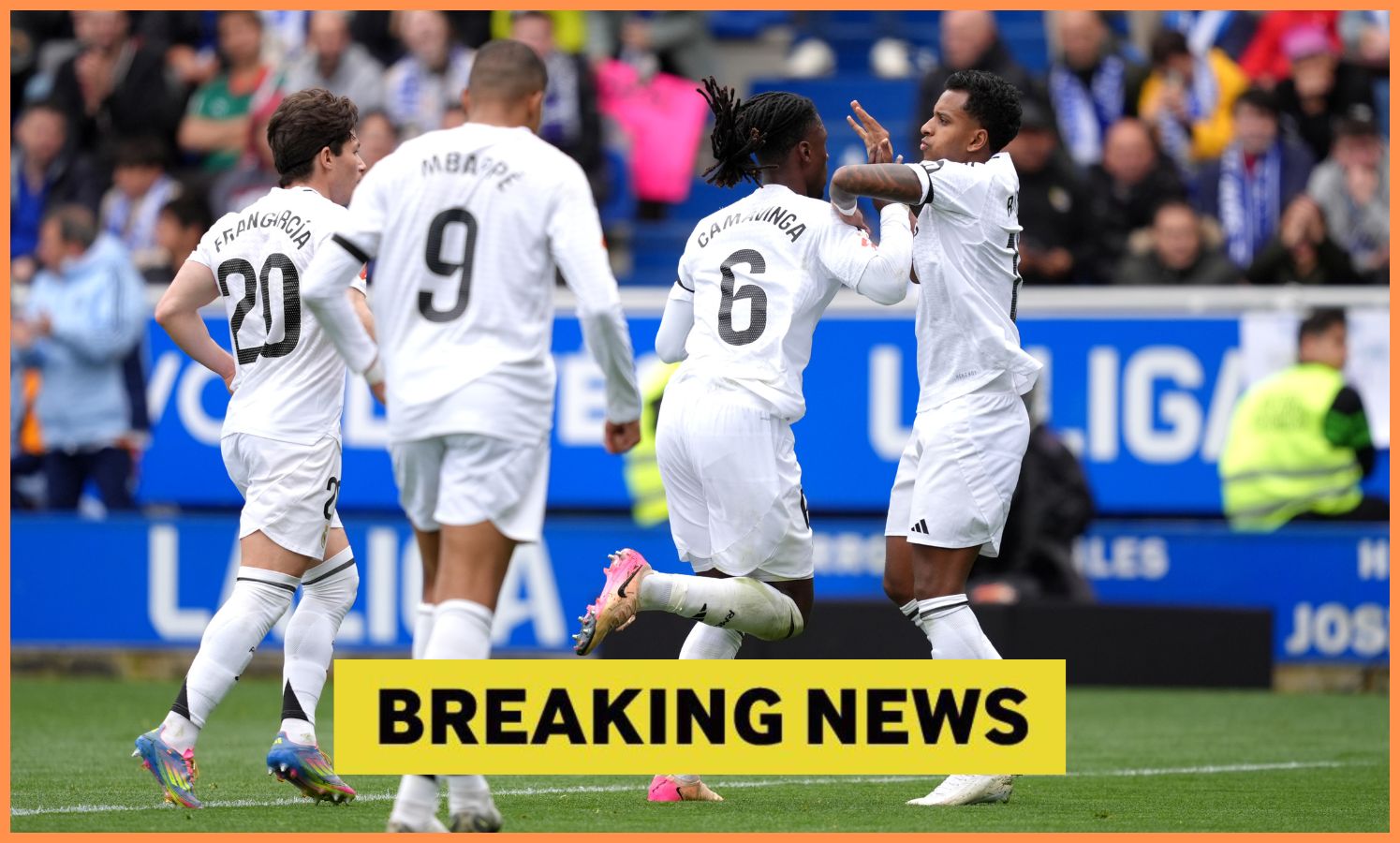 Rodrygo Goes celebrates with his Real Madrid teammates
