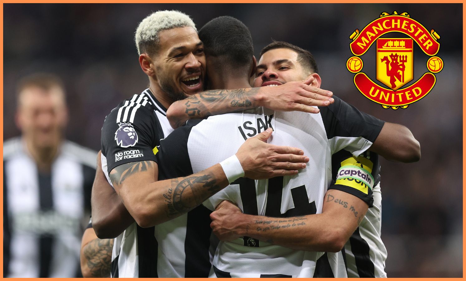 Bruno Guimaraes celebrates with his Newcastle teammates
