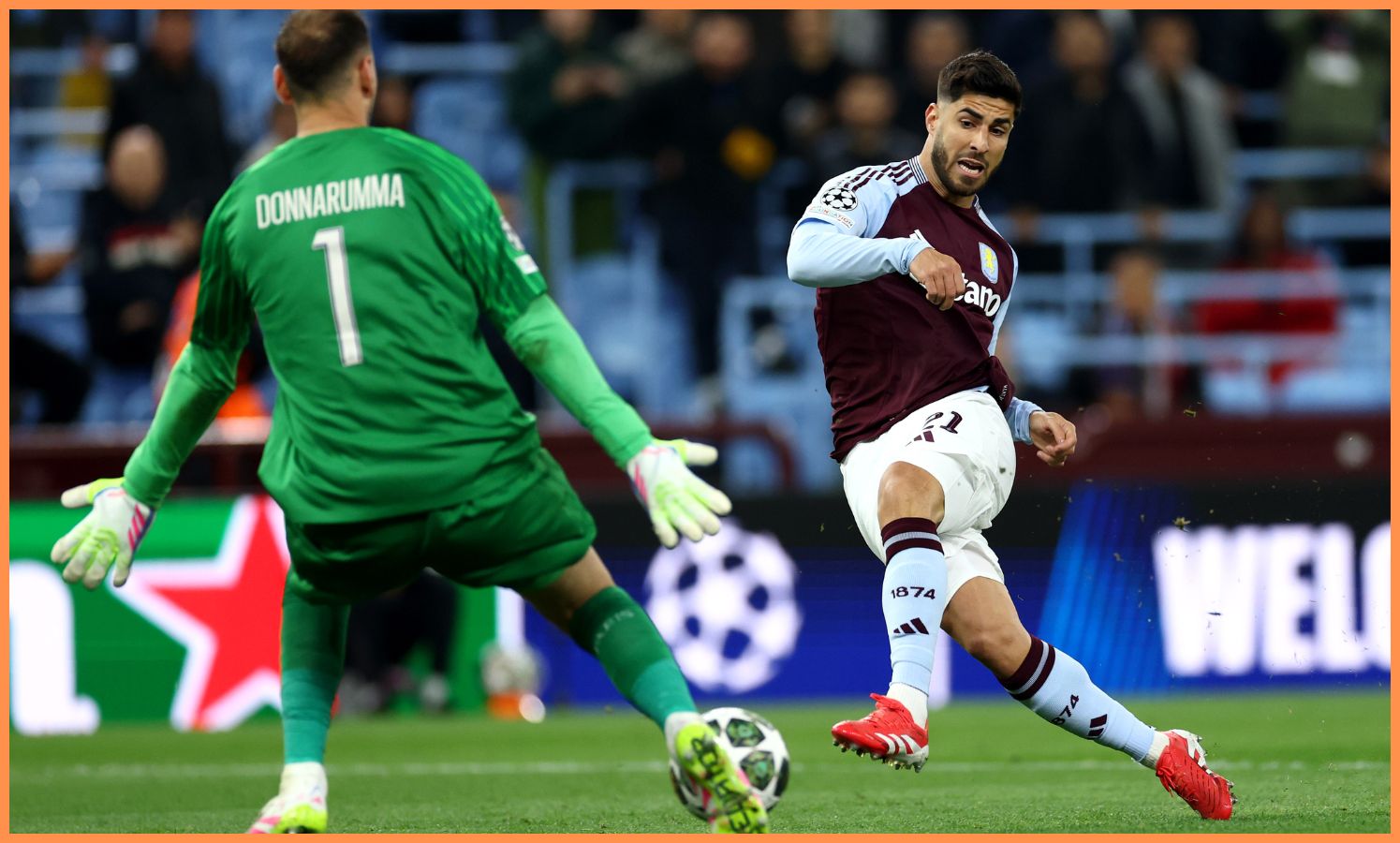 Marco Asensio in action for Aston Villa against PSG