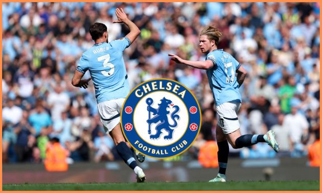 Kevin De Bruyne celebrates with Ruben Dias