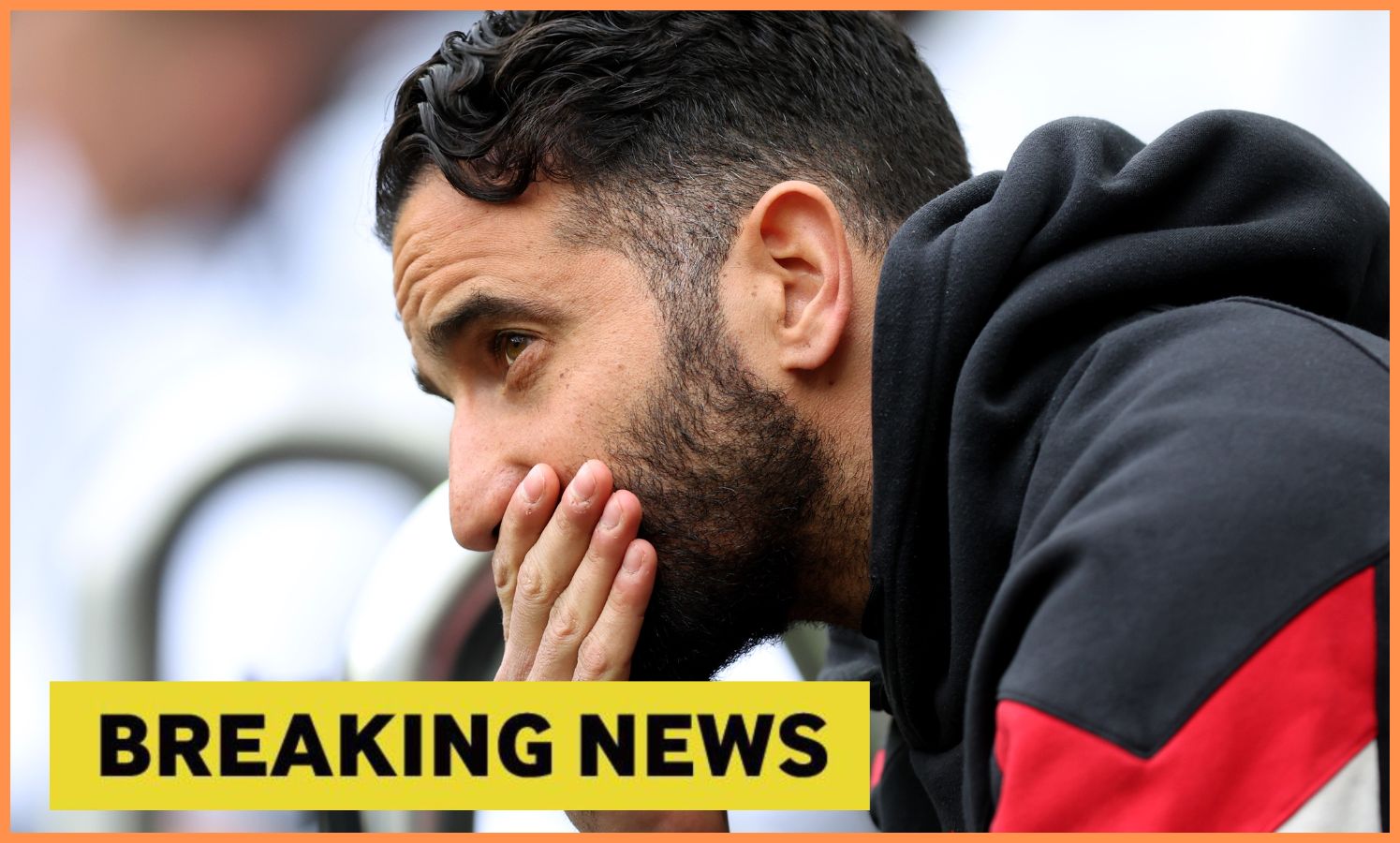 Ruben Amorim and yellow 'breaking news' banner