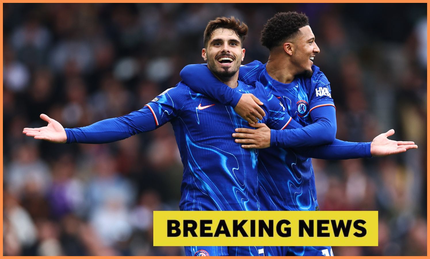 Pedro Neto and Jadon Sancho celebrate for Chelsea