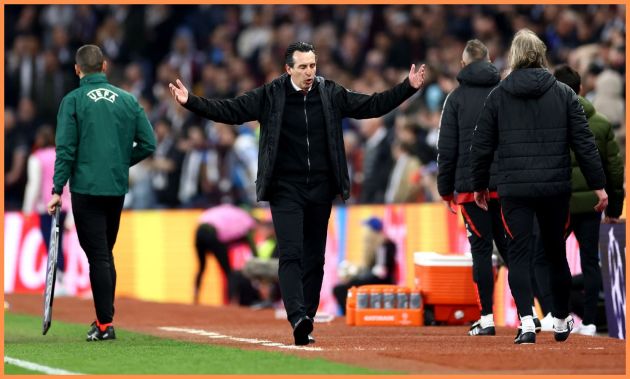 Unai Emery reacts during Aston Villa vs PSG