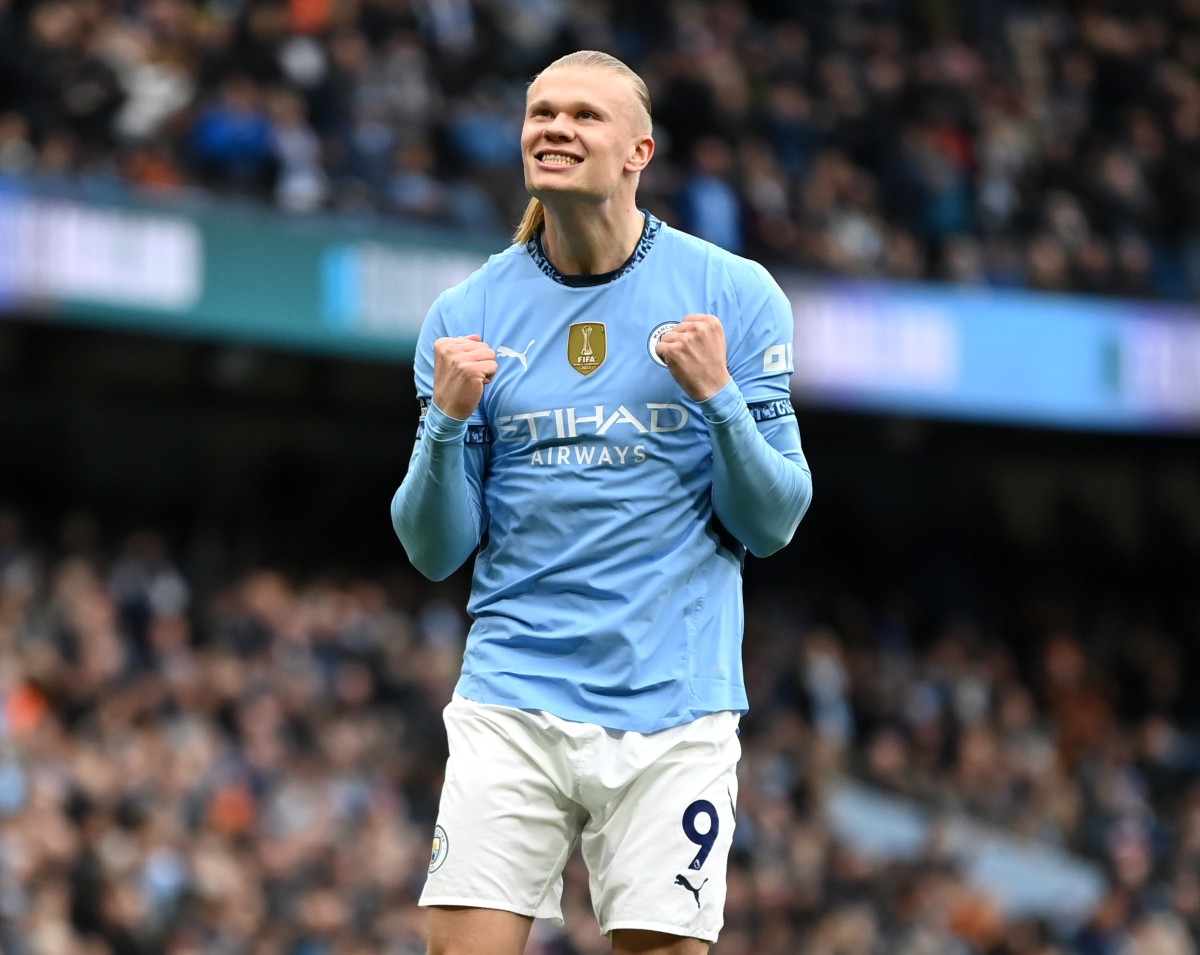 Erling Haaland celebrates a goal for Manchester City