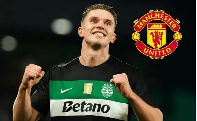 Viktor Gyokeres and Man United badge