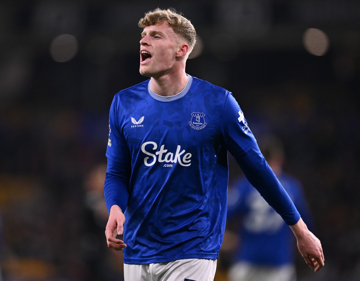 Jarrad Branthwaite reacts during Everton vs Wolves