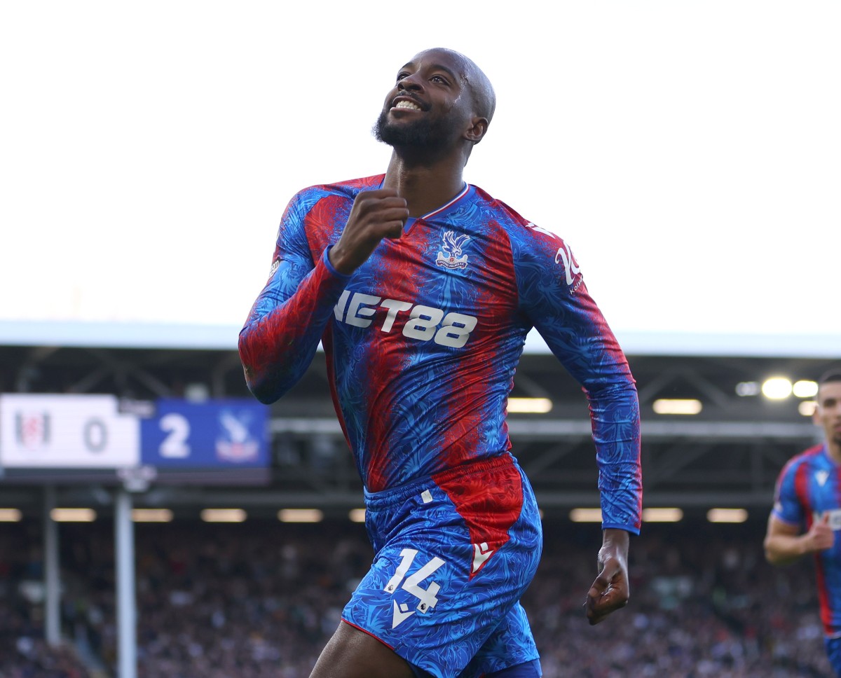 Jean-Philippe Mateta celebrates scoring for Crystal Palace against Fulham