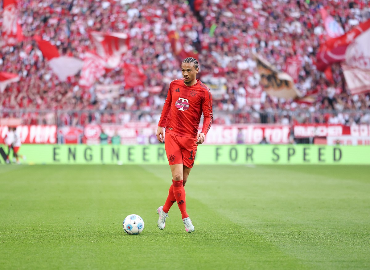 Leroy Sane of Bayern in action against Dortmund