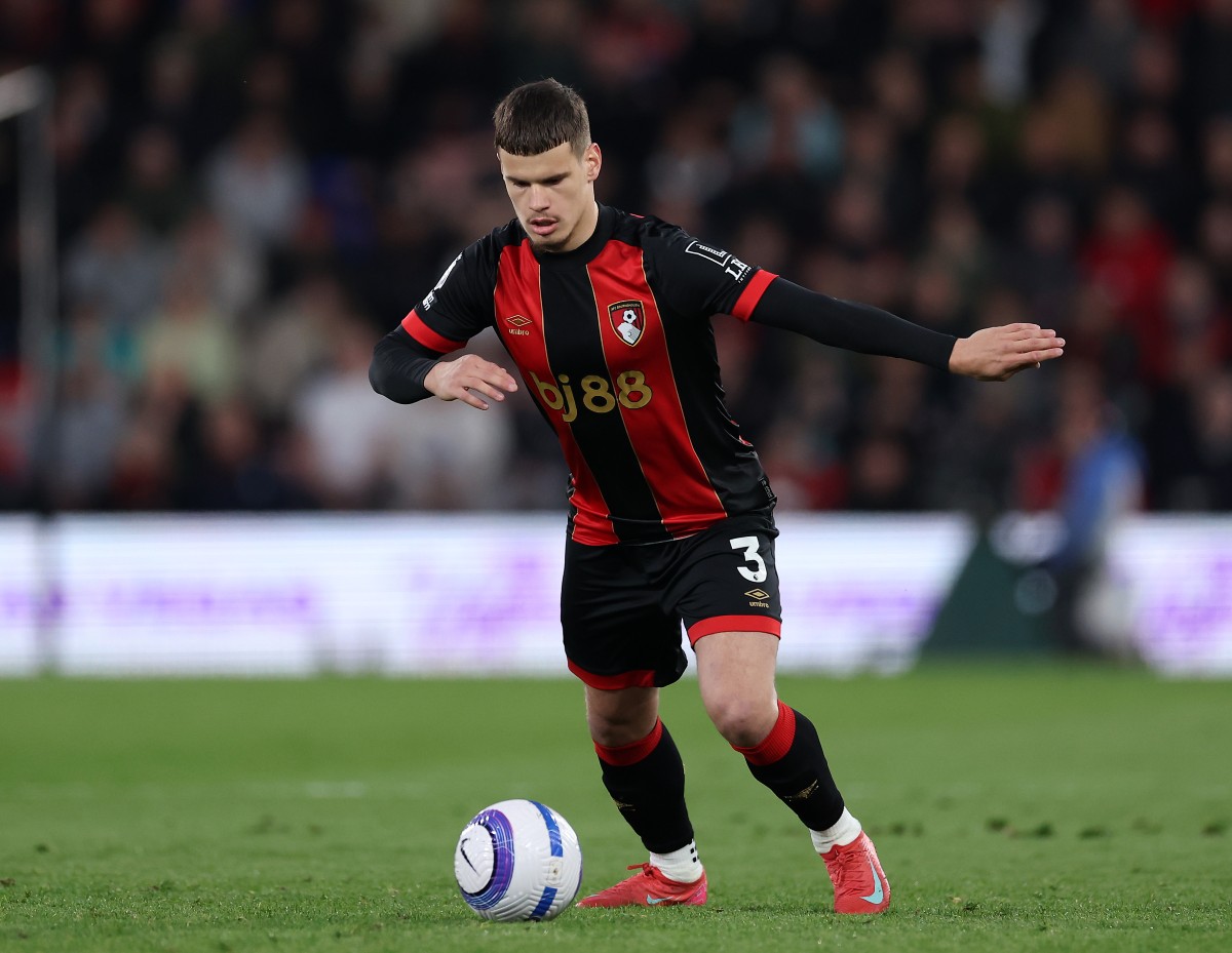 Milos Kerkez on the ball for Bournemouth
