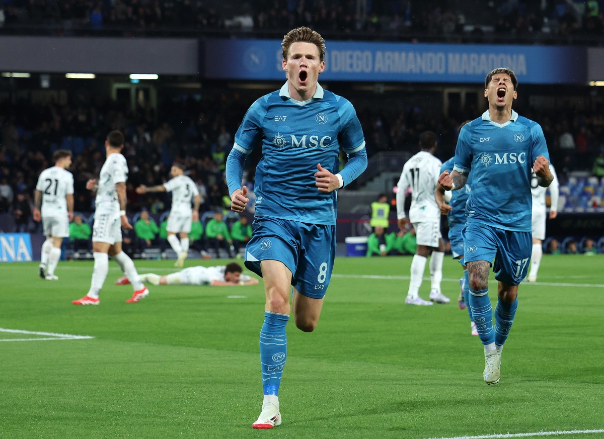 Scott McTominay celebrates a goal for Napoli