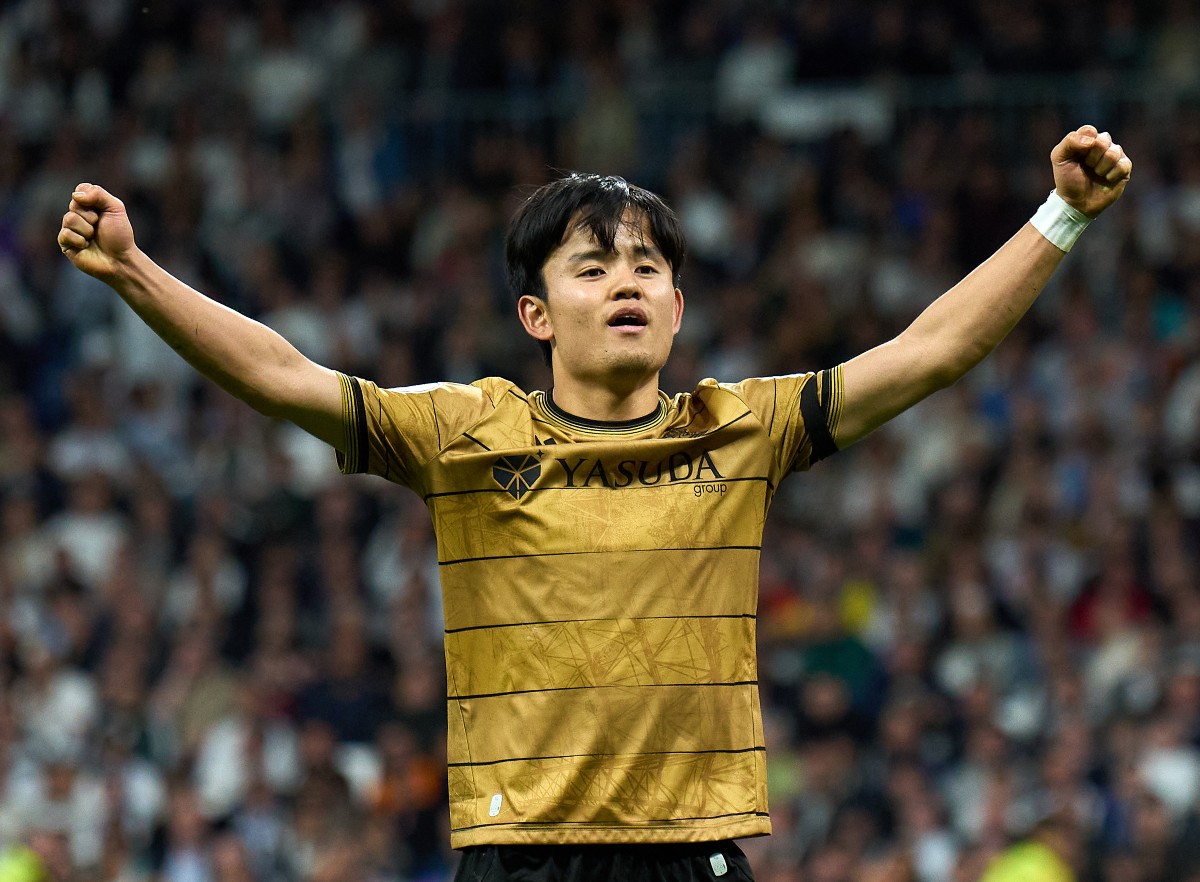 Takefusa Kubo celebrates a goal for Real Sociedad