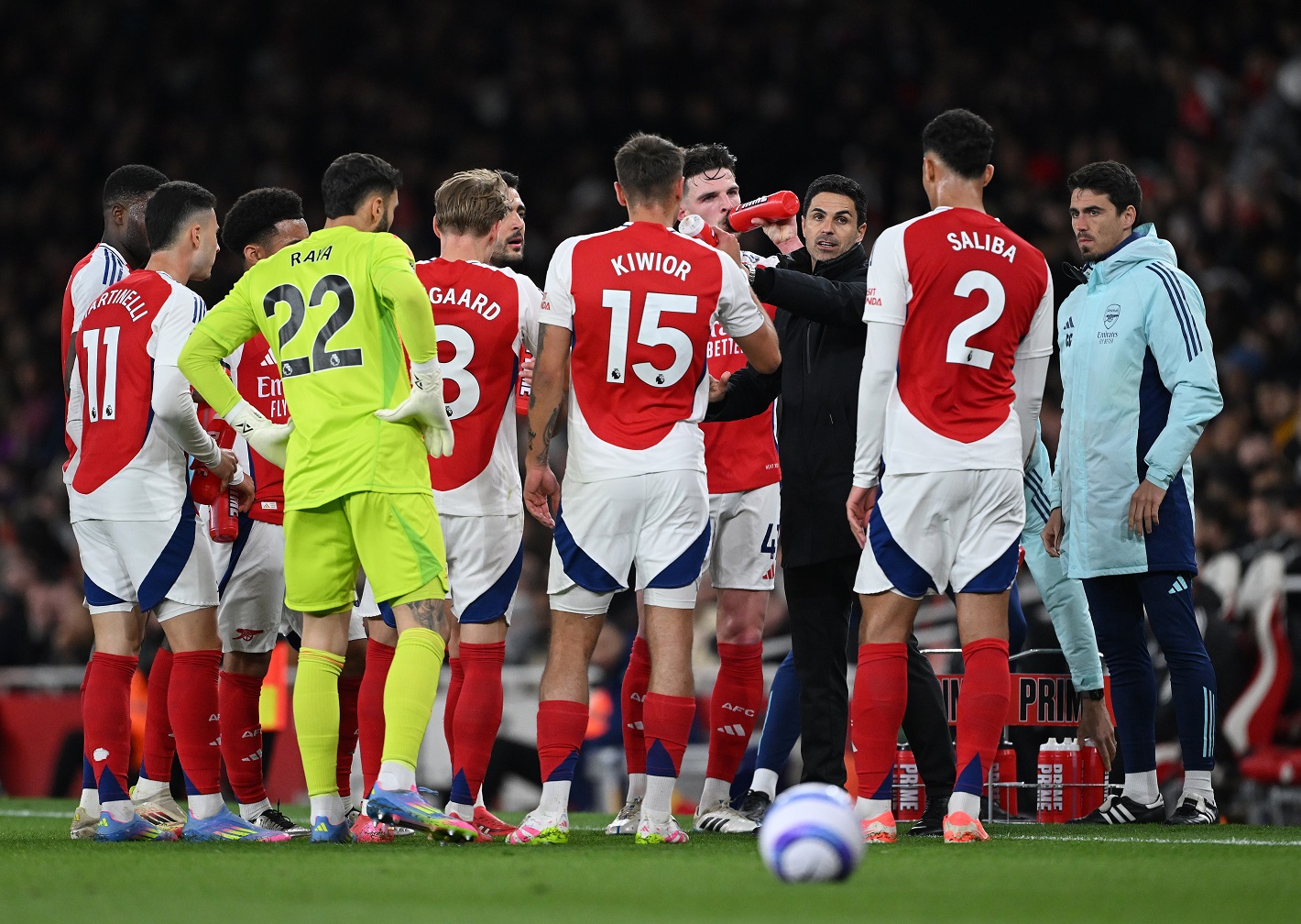 Arsenal players with Mikel Arteta