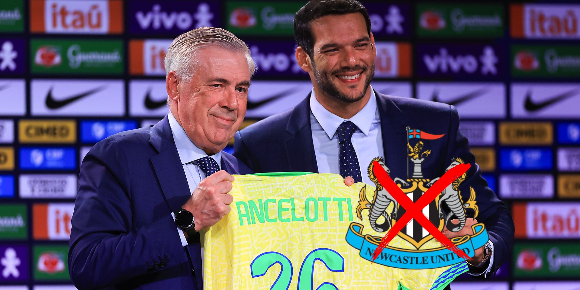 Carlo Ancelotti poses after being announced as Brazil's new manager