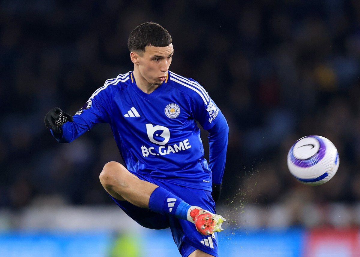 Bilal El Khannouss in action for Leicester City