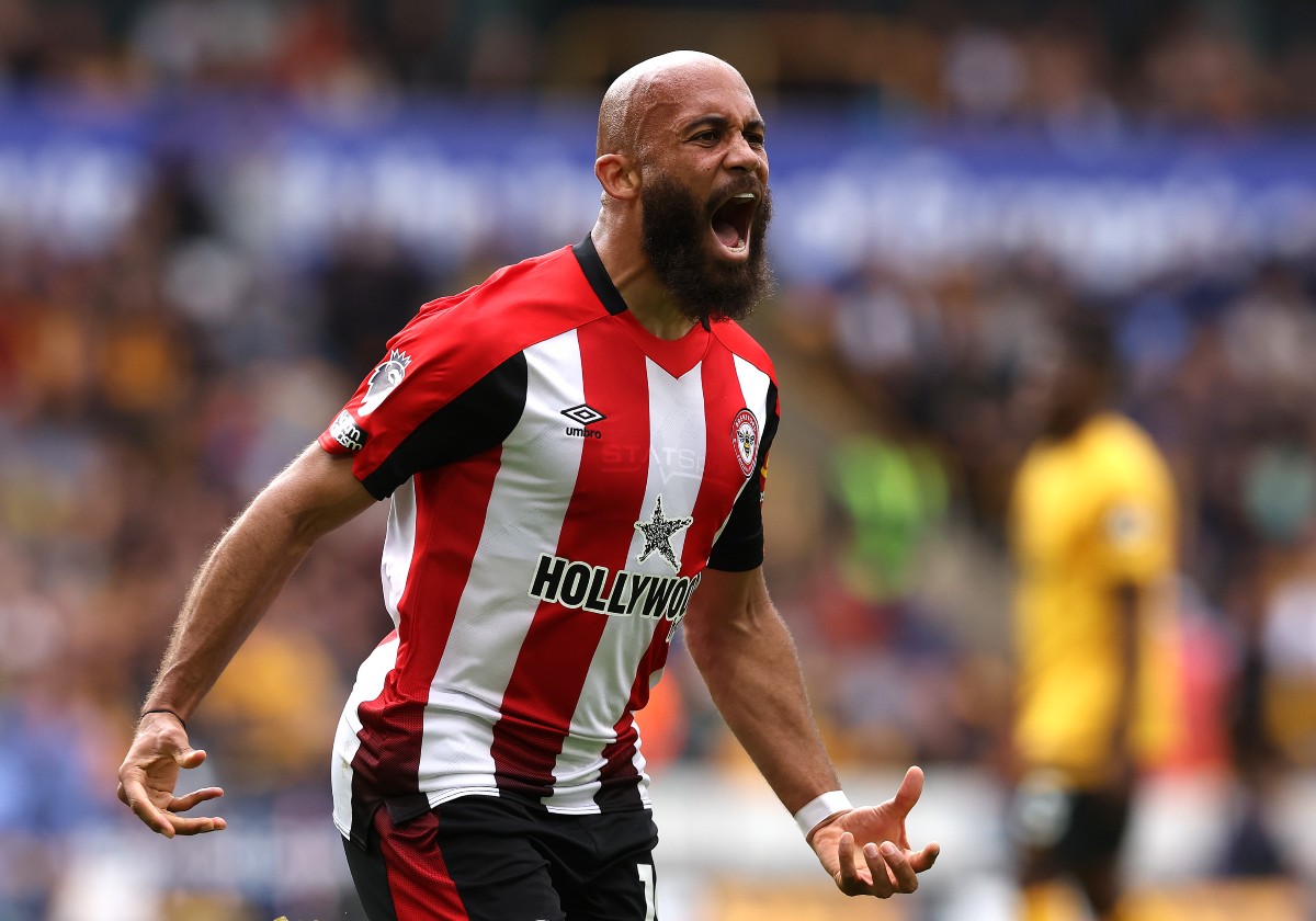 Bryan Mbeumo celebrates a goal for Brentford