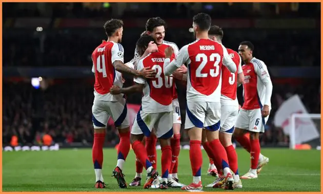 Arsenal players on the pitch