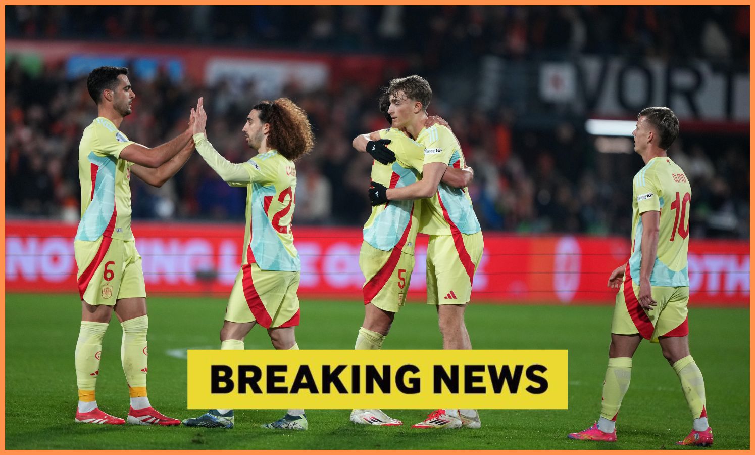 Dean Huijsen celebrates with his Spain teammates
