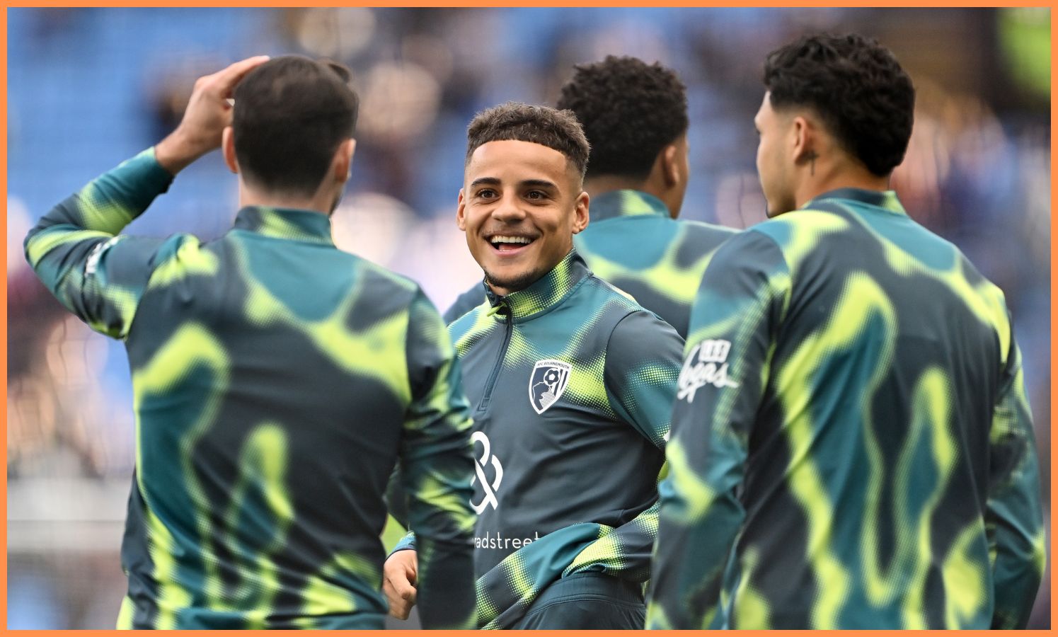 Max Aarons warming up with his Bournemouth teammates
