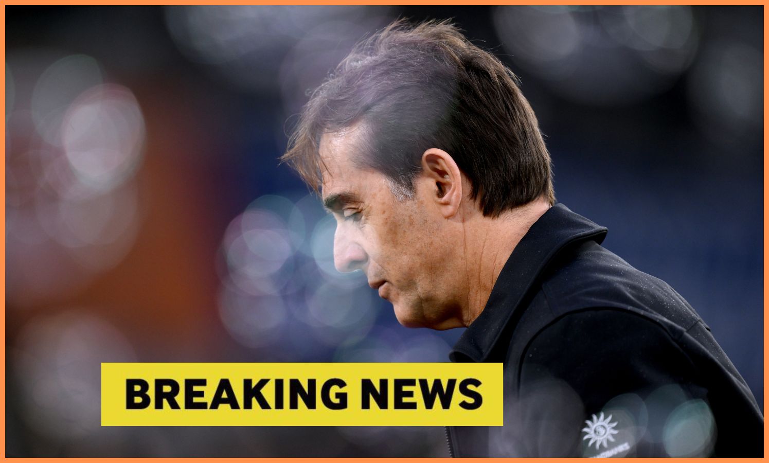 Julen Lopetegui and yellow 'breaking news' banner