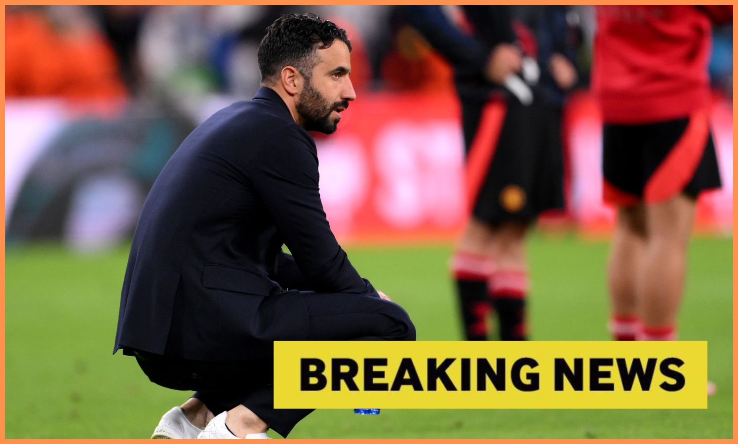 Ruben Amorim and yellow 'breaking news' banner
