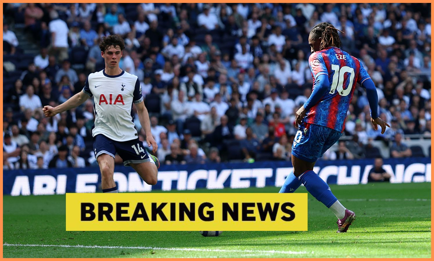 Eberechi Eze shoots on goal for Palace against Spurs