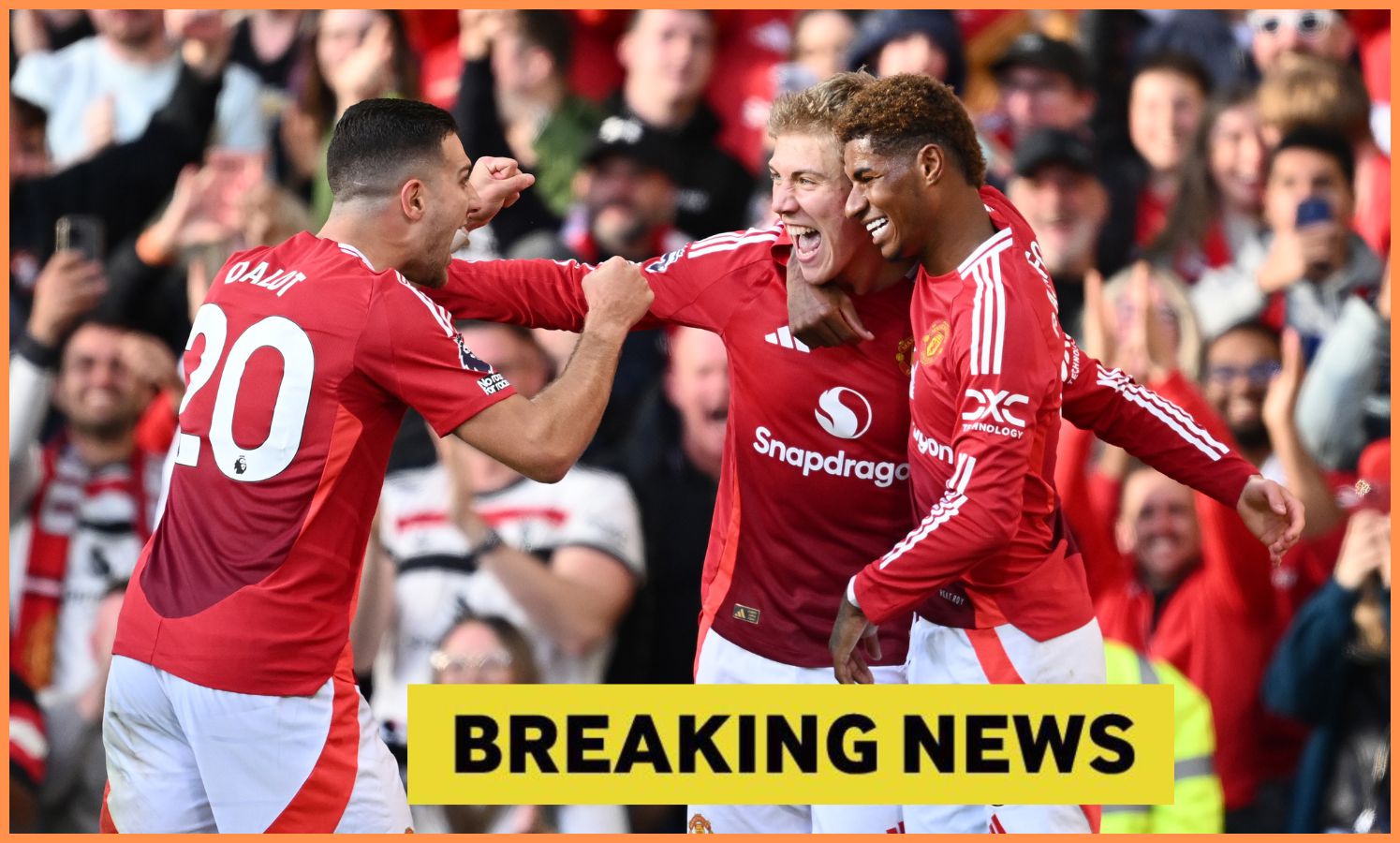 Dalot Hojlund Rashford celebrating