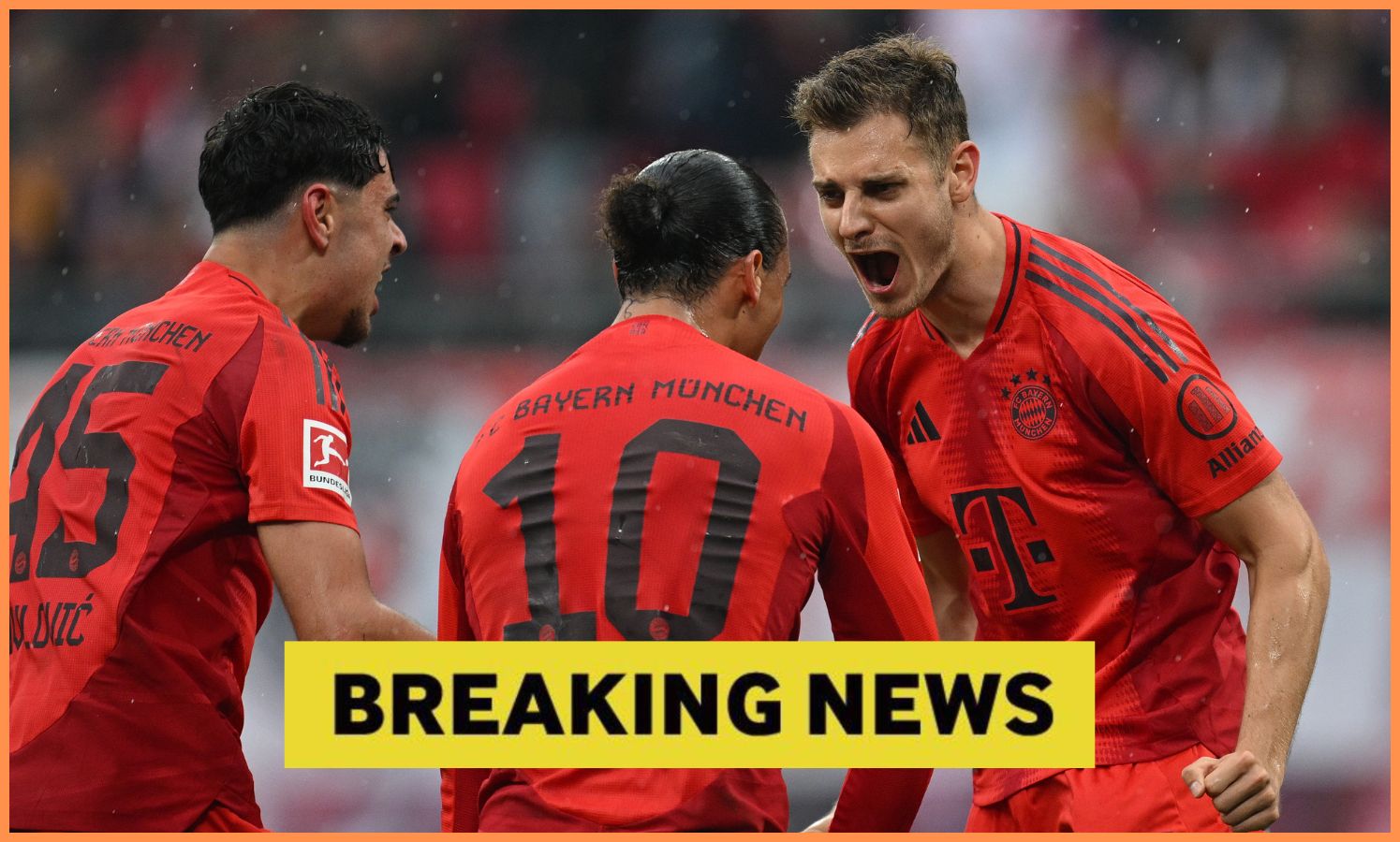 Leroy Sane celebrates with his Bayern Munich teammates