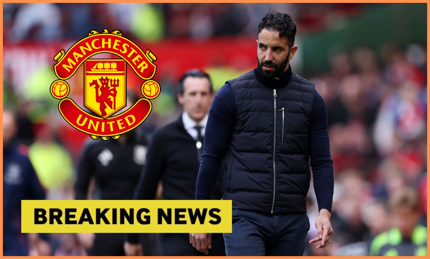 Ruben Amorim and yellow 'breaking news' banner