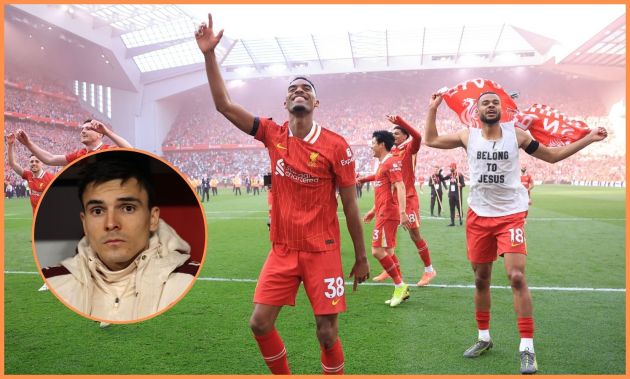 Ryan Gravenberch celebrates Liverpool's title win
