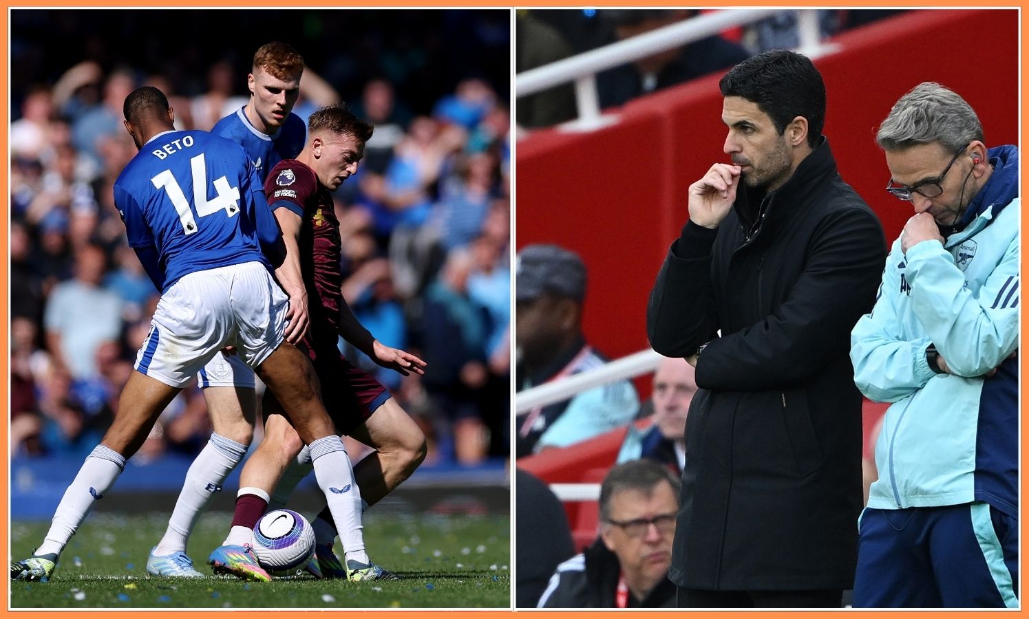 Liam Delap and Mikel Arteta