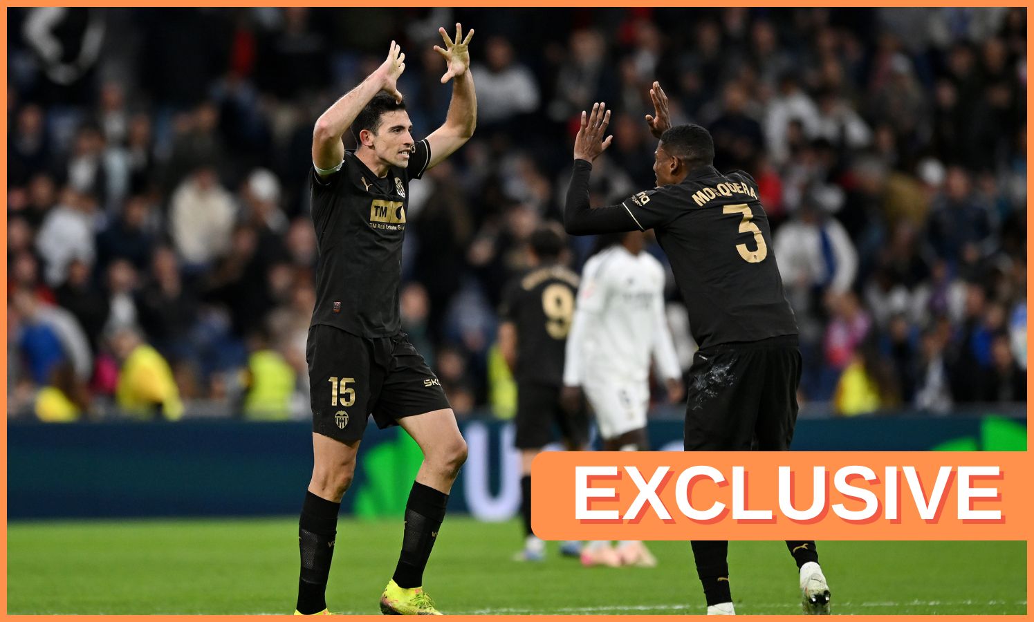 Cristhian Mosquera celebrates Valencia's win away to Real Madrid