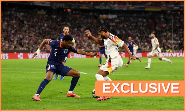 Jorrel Hato in action for the Netherlands against Germany