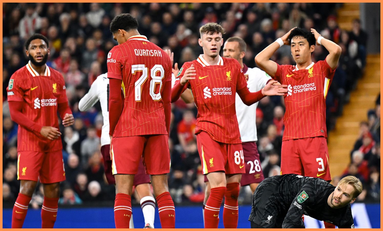 Jarell Quansah and his Liverpool teammates react