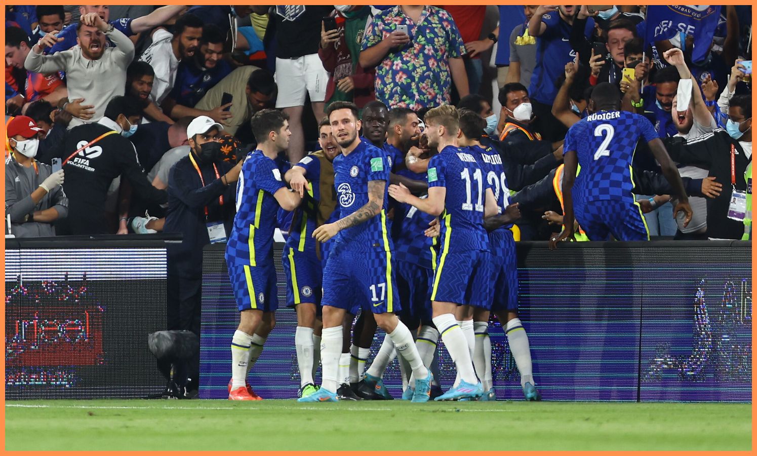 Chelsea players celebrate in the Club World Cup final win over Palmeiras in 2021