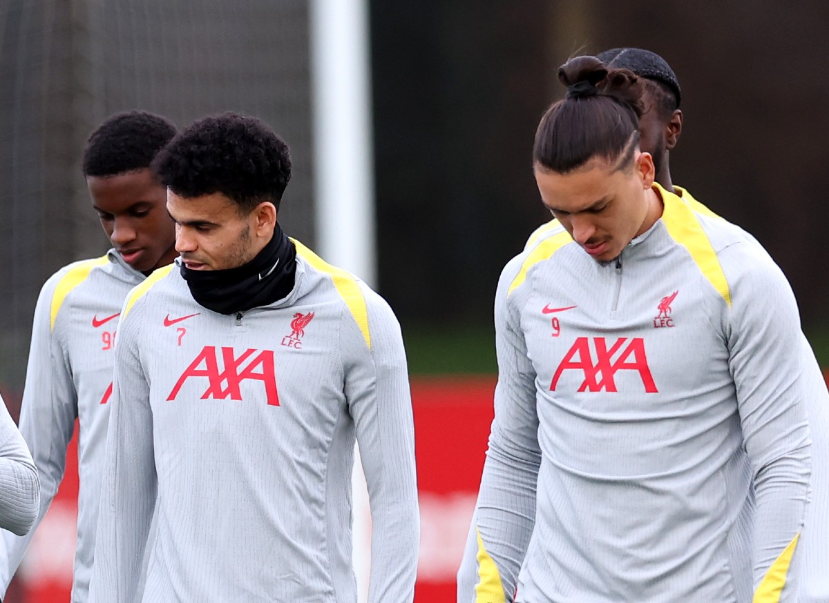 Luis Diaz and Darwin Nunez in Liverpool training