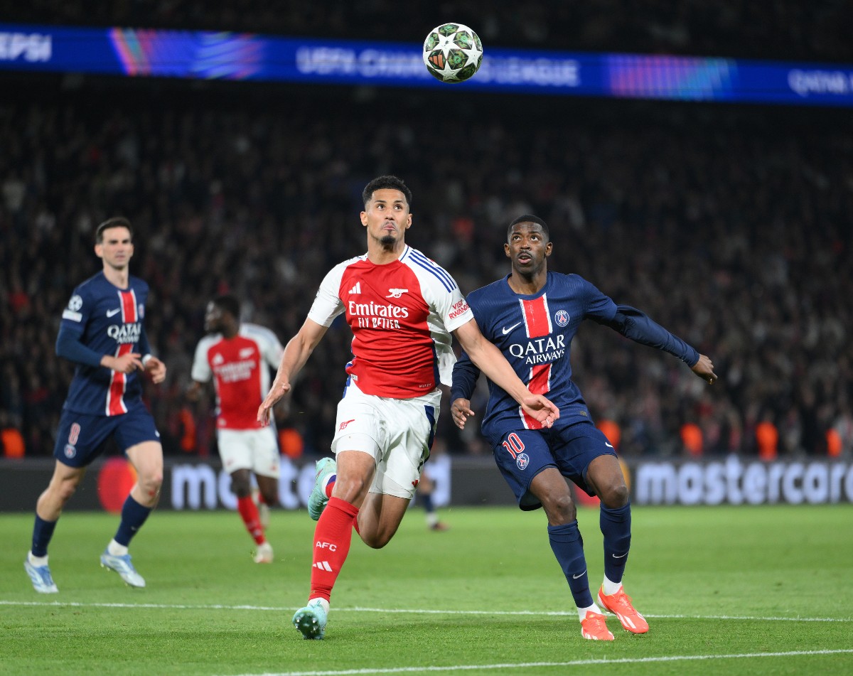 William Saliba in action for Arsenal vs PSG