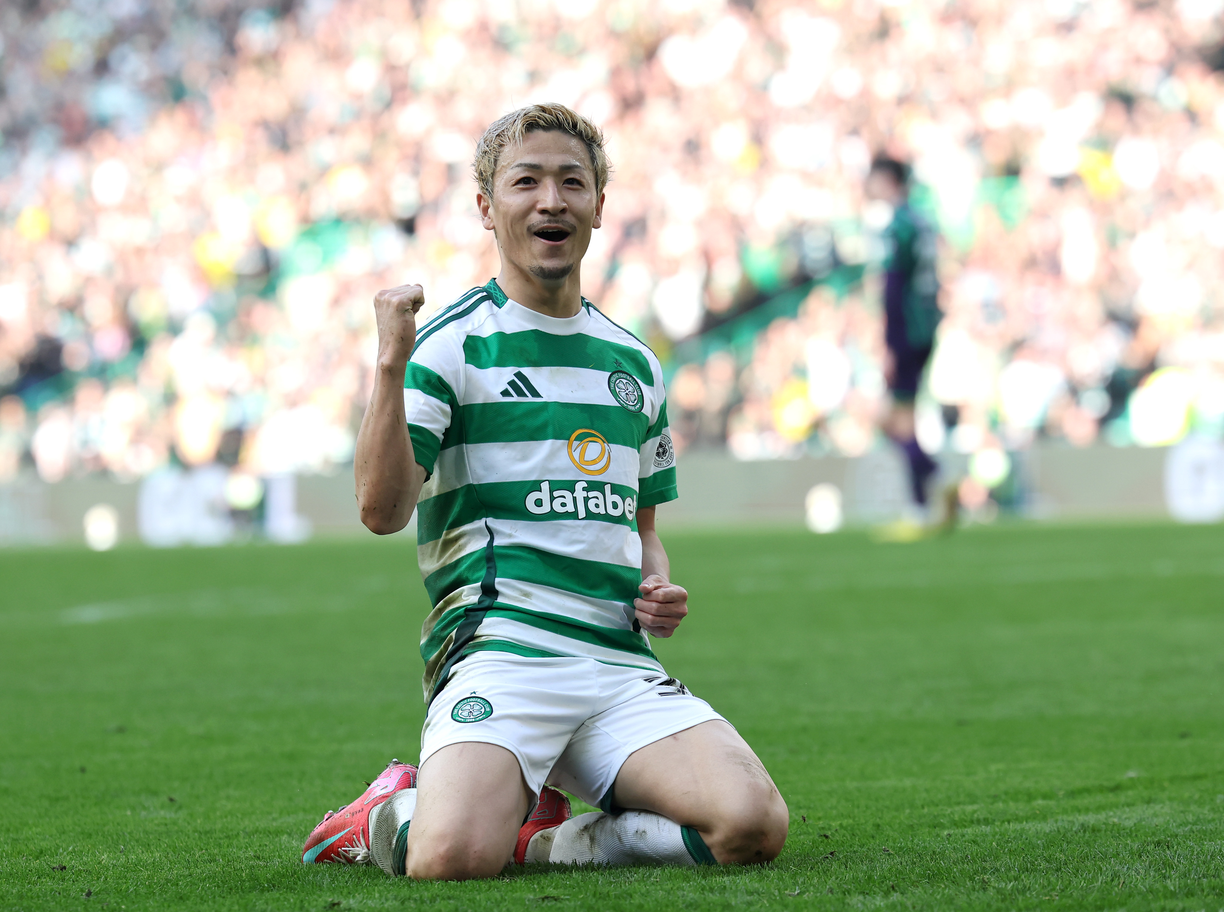 Daizen Maeda celebrates a goal