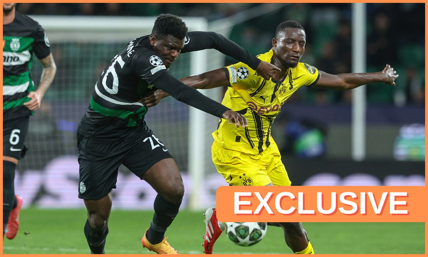 Ousmane Diomande in action for Sporting against Borussia Dortmund