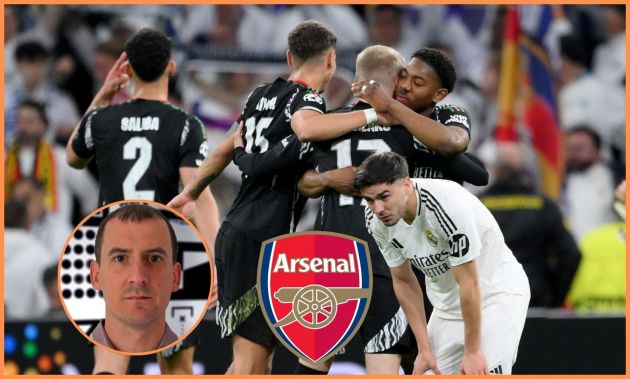 Myles Lewis-Skelly celebrates with his Arsenal teammates after the win over Real Madrid