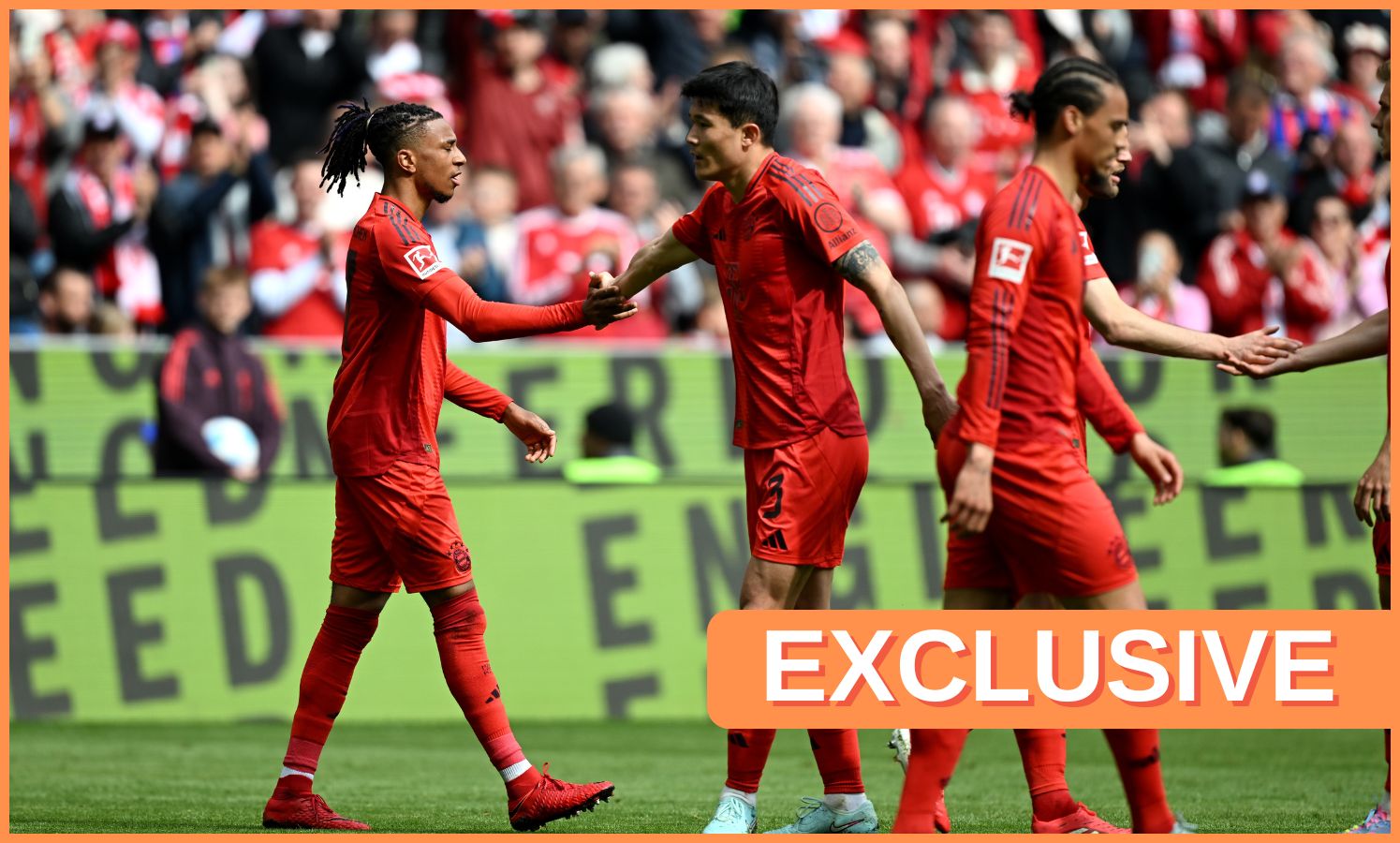 Kim Min-jae celebrates with Bayern Munich teammate Michael Olise