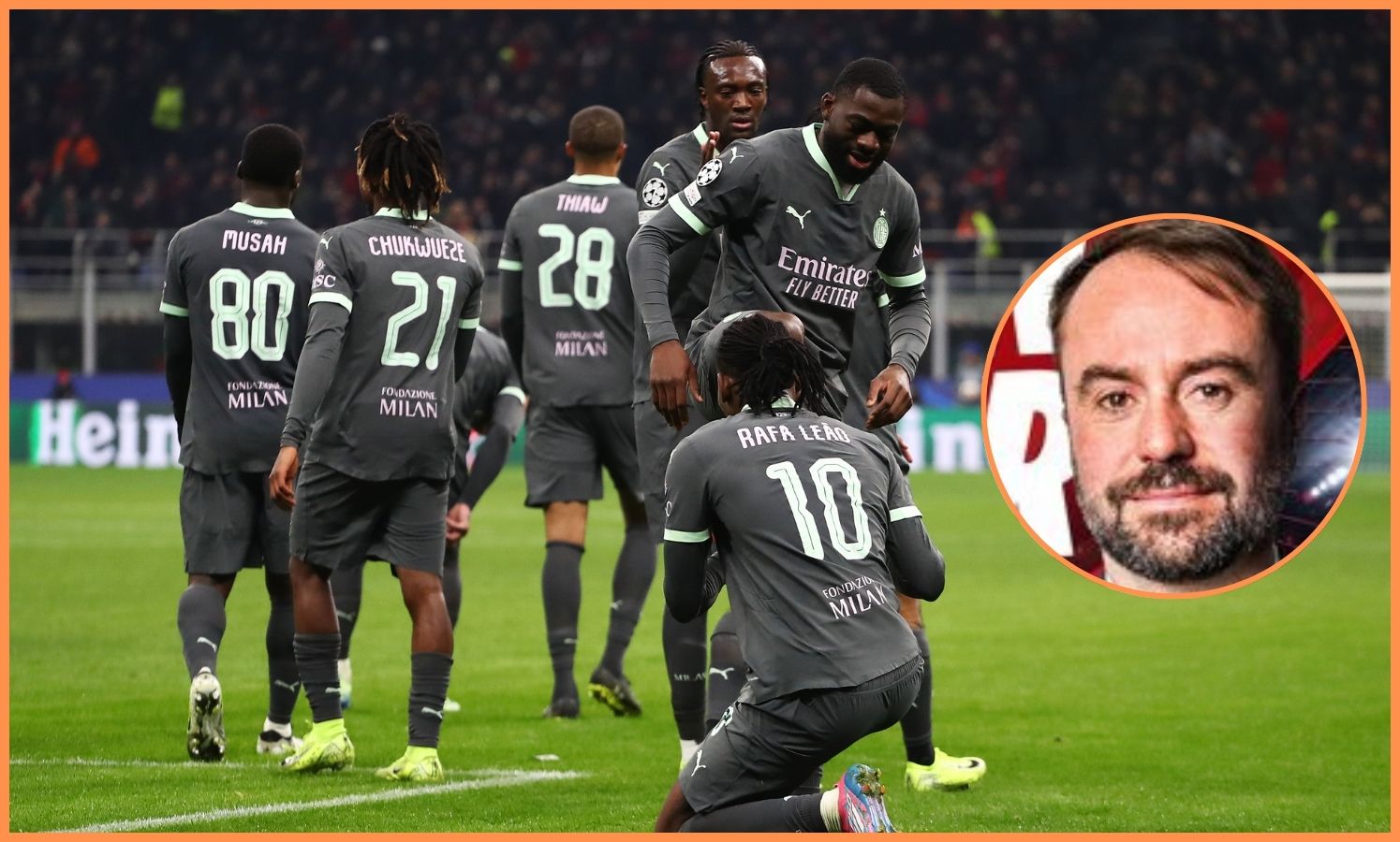 Rafael Leao celebrates with his AC Milan teammates