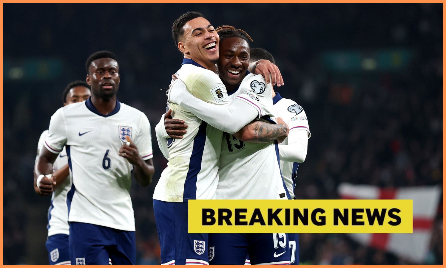 Morgan Rogers and Eberechi Eze celebrate with England