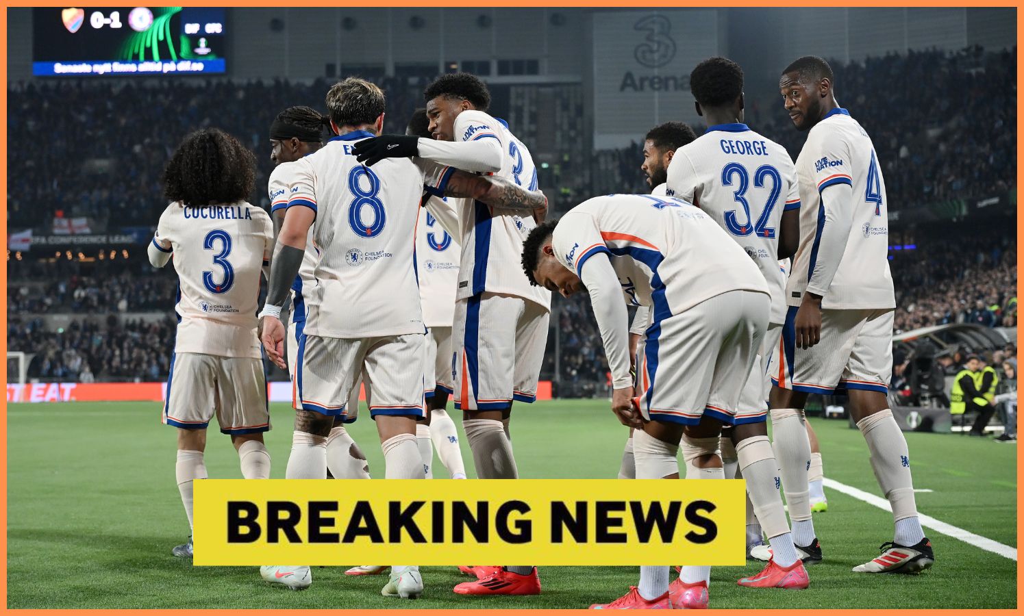 Chelsea players celebrate in the Europa Conference League