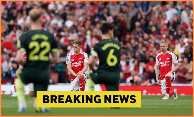Oleksandr Zinchenko takes the knee for Arsenal