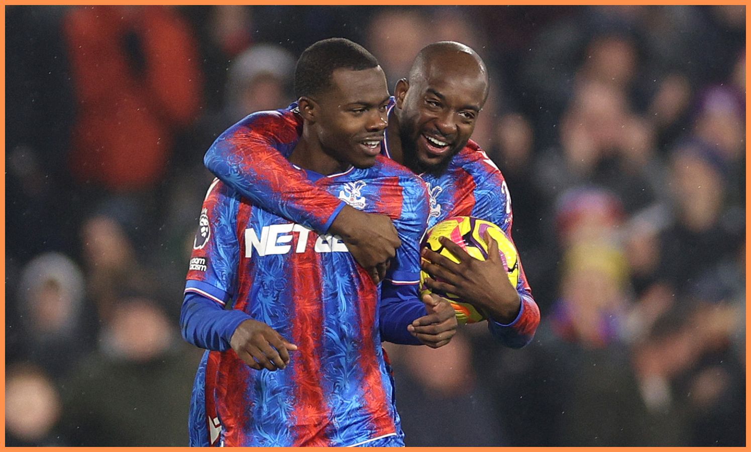 Tyrick Mitchell and Jean-Philippe Mateta celebrate for Crystal Palace