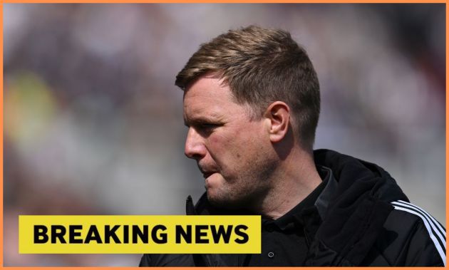 Eddie Howe plus yellow 'breaking news' banner
