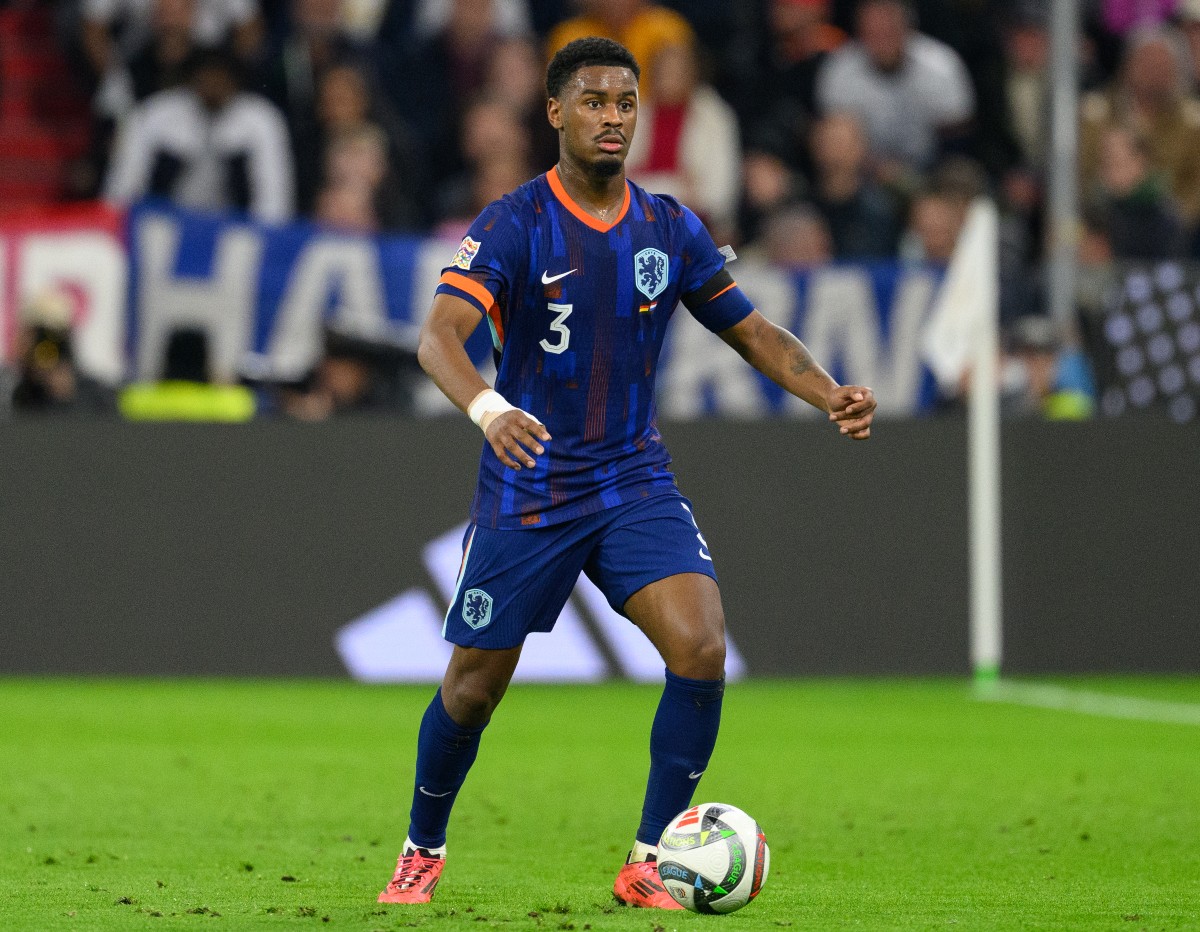 Jorrel Hato in action for the Netherlands against Germany