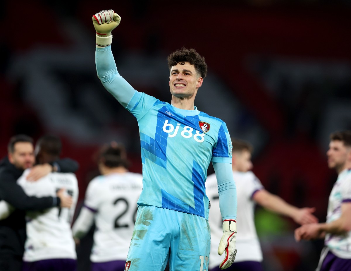 Kepa Arrizabalaga celebrates Bournemouth's win over Manchester United
