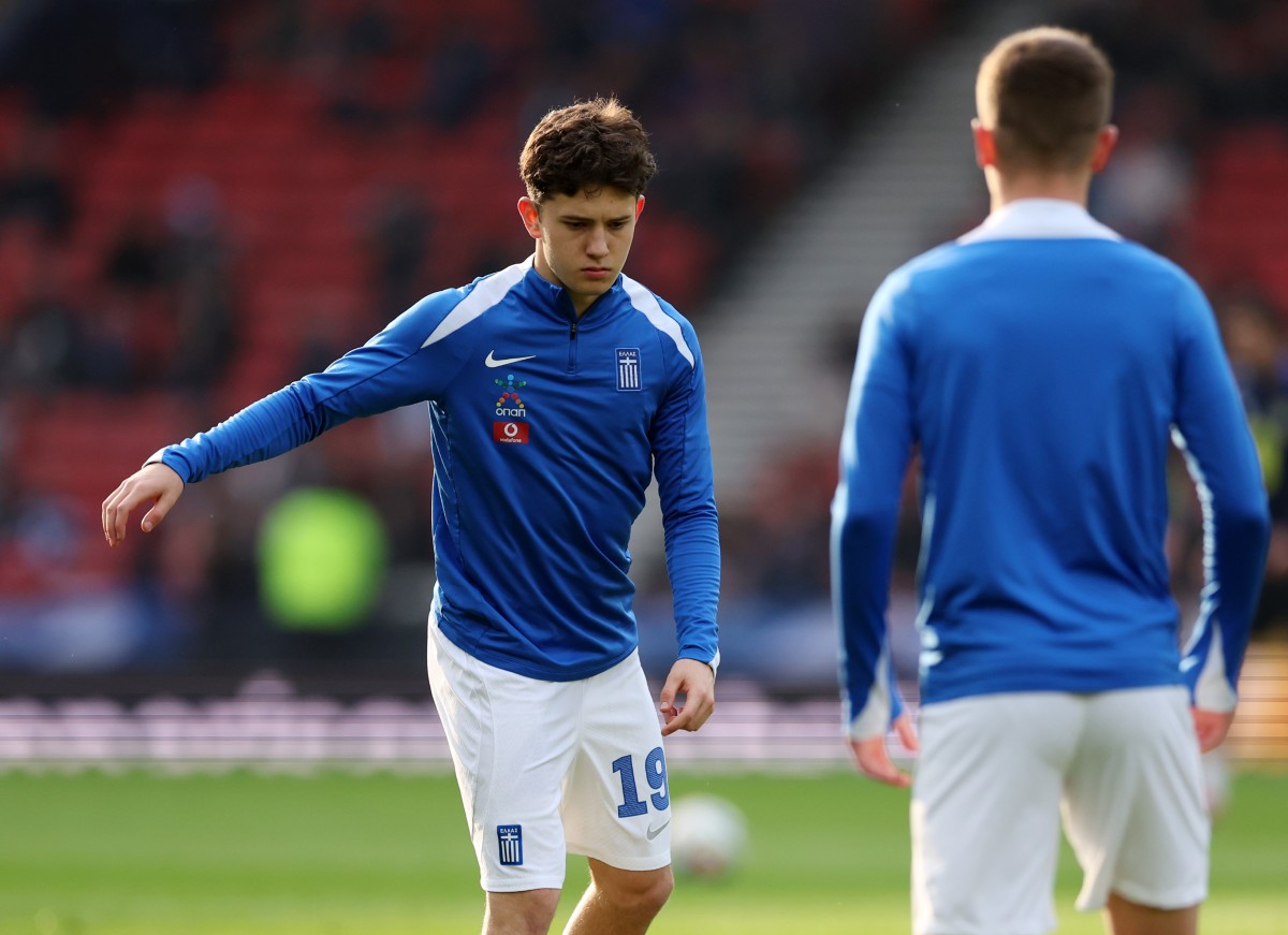 Konstantinos Karetsas warming up ahead of Greece's game against Scotland