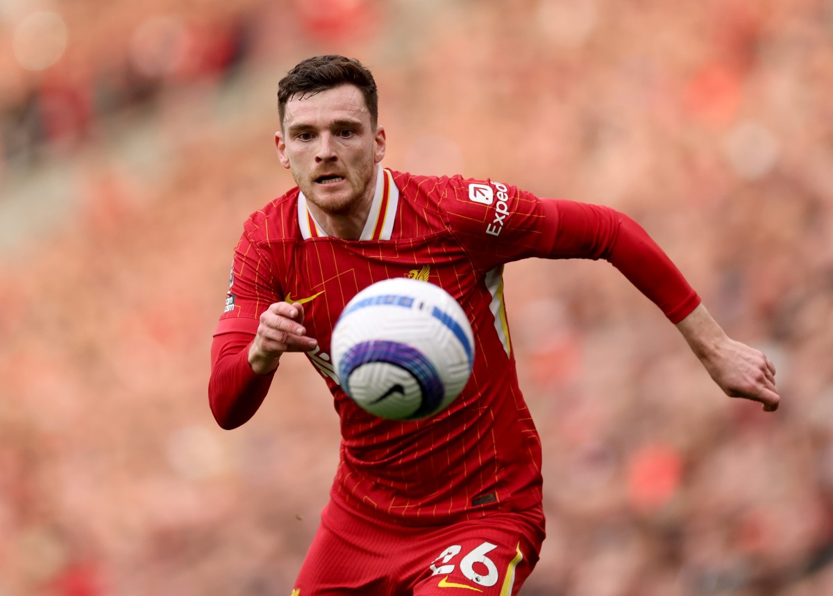 Liverpool left-back Andrew Robertson in action